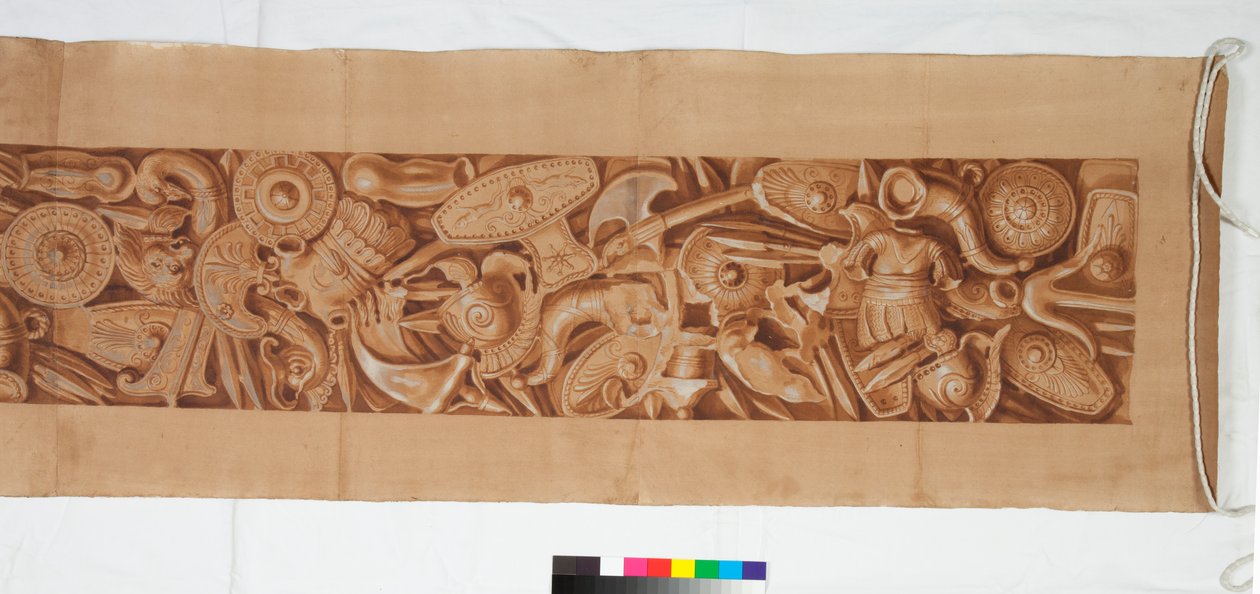 Kolme piirustusta antiikkisen jälkeen, n. 1750 (ruskealla pesulla korotettu sivellinpiirros mustalla liidulla) tekijältä Italian School