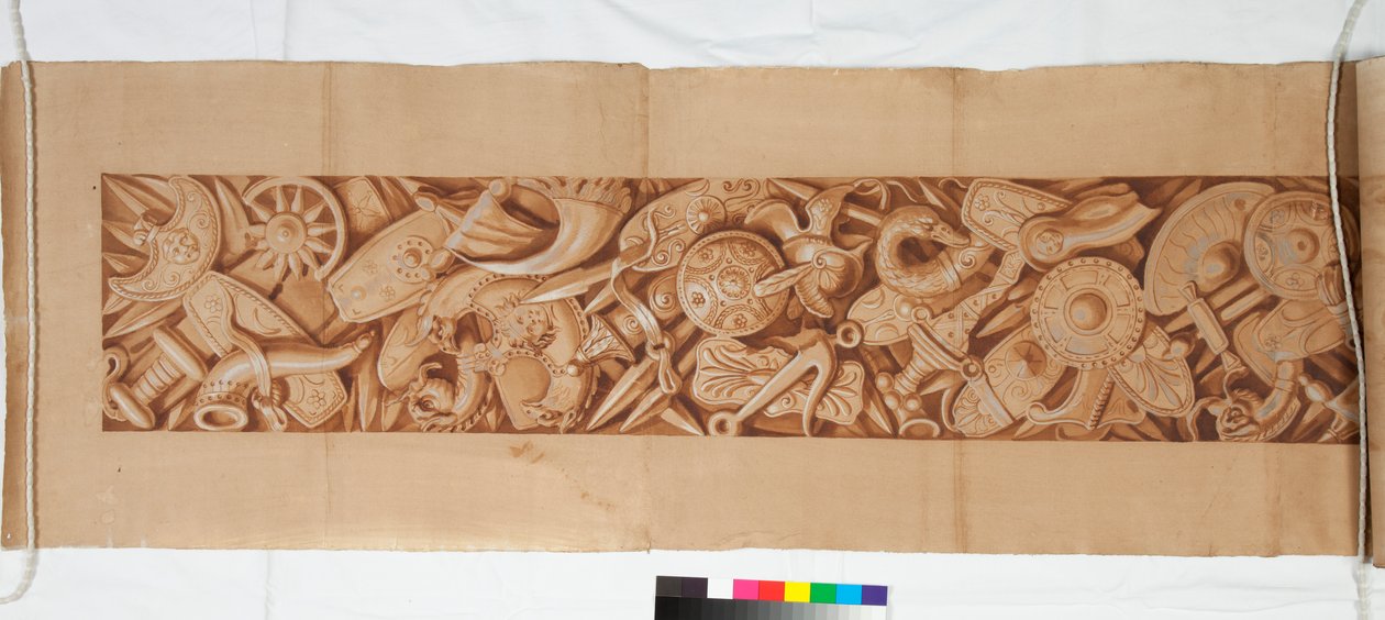 Kolme piirustusta antiikkisen jälkeen, n. 1750 (ruskealla pesulla korotettu sivellinpiirros mustalla liidulla) tekijältä Italian School