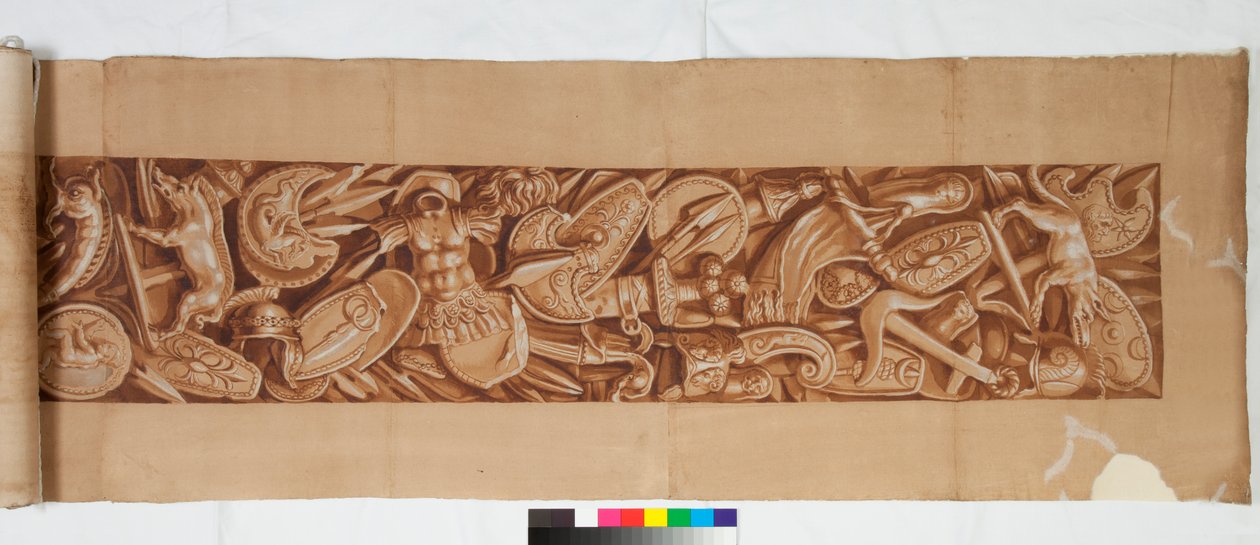 Kolme piirustusta antiikkisen jälkeen, n. 1750 (ruskealla pesulla korotettu sivellinpiirros mustalla liidulla) tekijältä Italian School