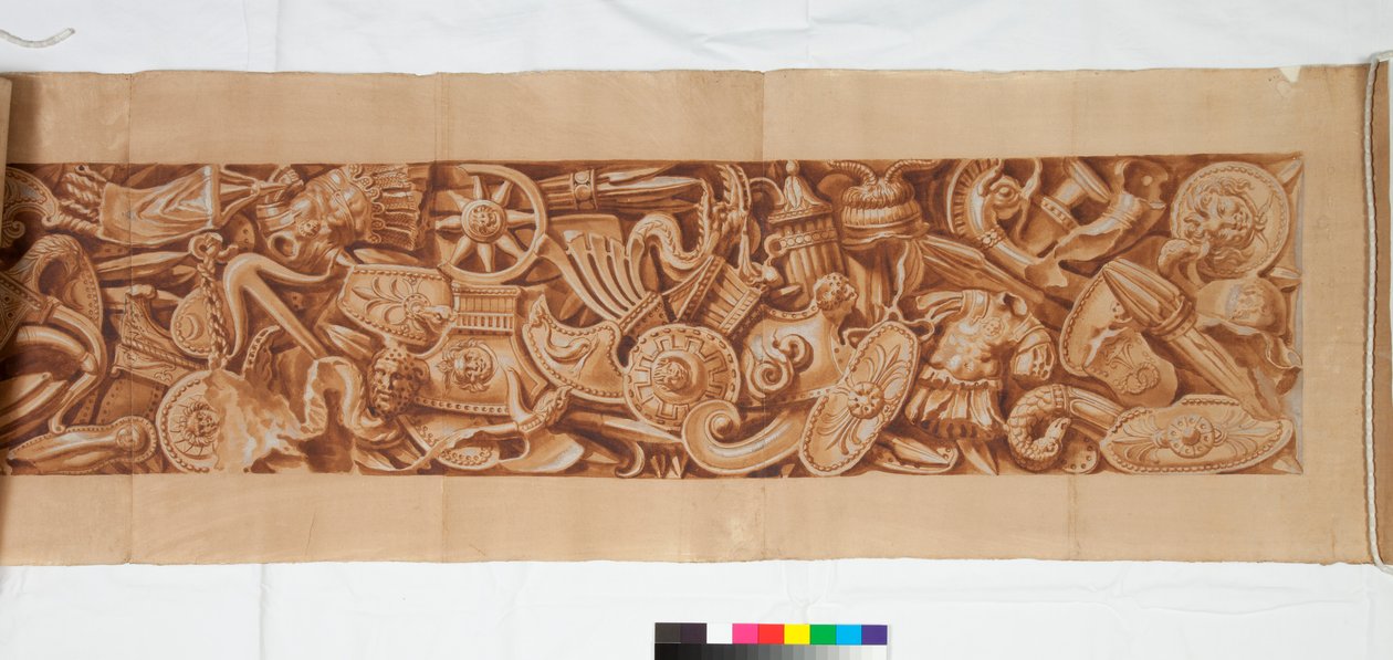 Kolme piirustusta antiikkisen jälkeen, n. 1750 (ruskealla pesulla korotettu sivellinpiirros mustalla liidulla) tekijältä Italian School
