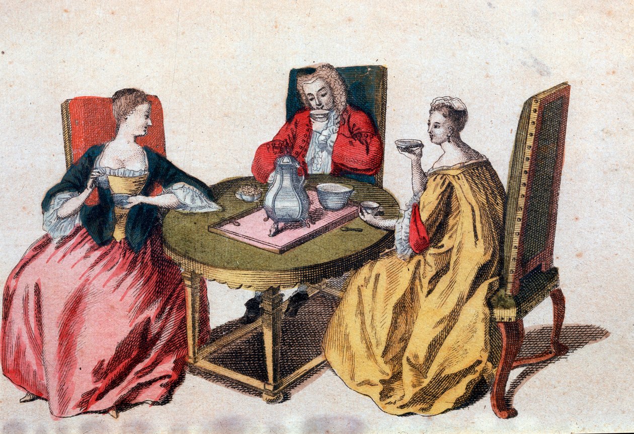 Kolme venetsialaista aatelista nauttimassa suklaakaiverruksesta 1700-luvun Venetsiasta, Correr-museo tekijältä Italian School