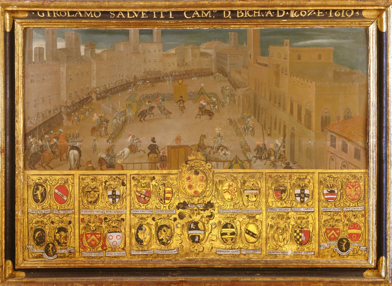 Turnaus Piazza del Campolla, Sienassa, 1607-10 tekijältä Italian School