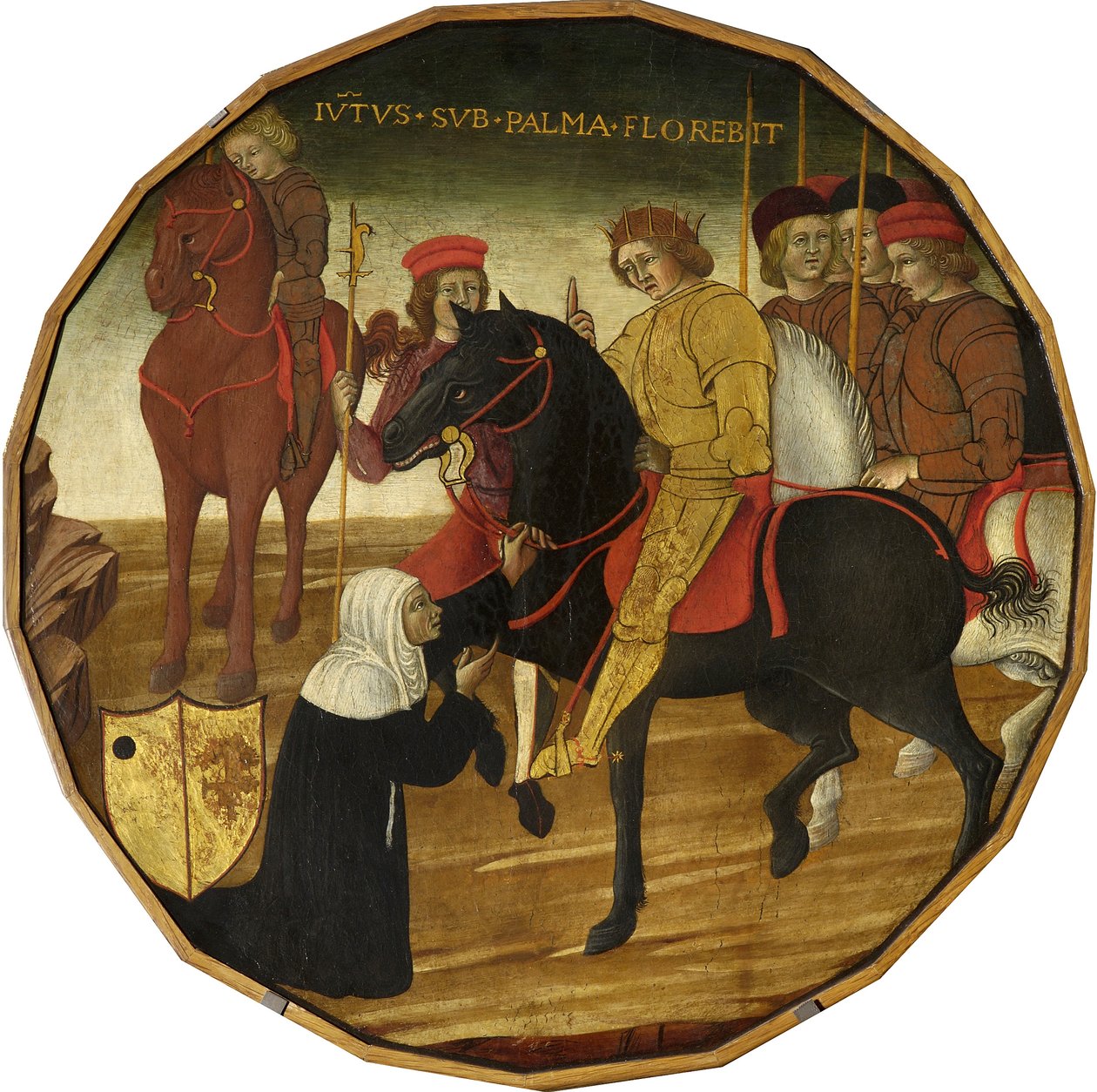 Trajanus ja leski (tempera, jossa kultaa ja hopeaa paneelissa) tekijältä Italian School