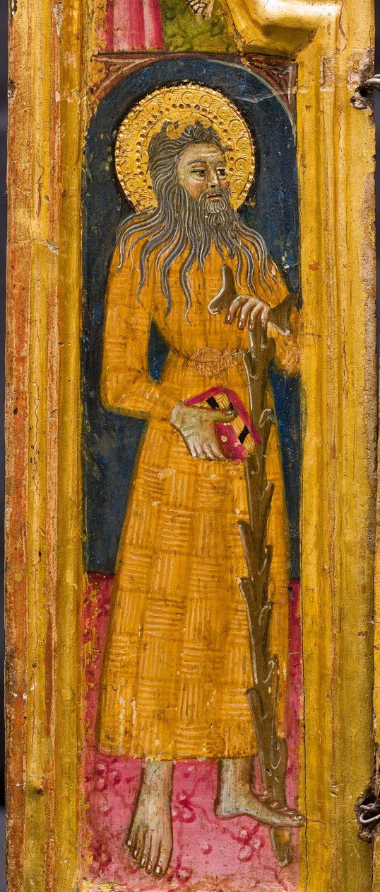 Triptyykki: Pyhä Antonius Abbot Enthroned, Pyhä Paavali erakko ja Pyhä Onofrius, yksityiskohta, 1400-luvun puoliväli (tempera paneelille). tekijältä Italian School