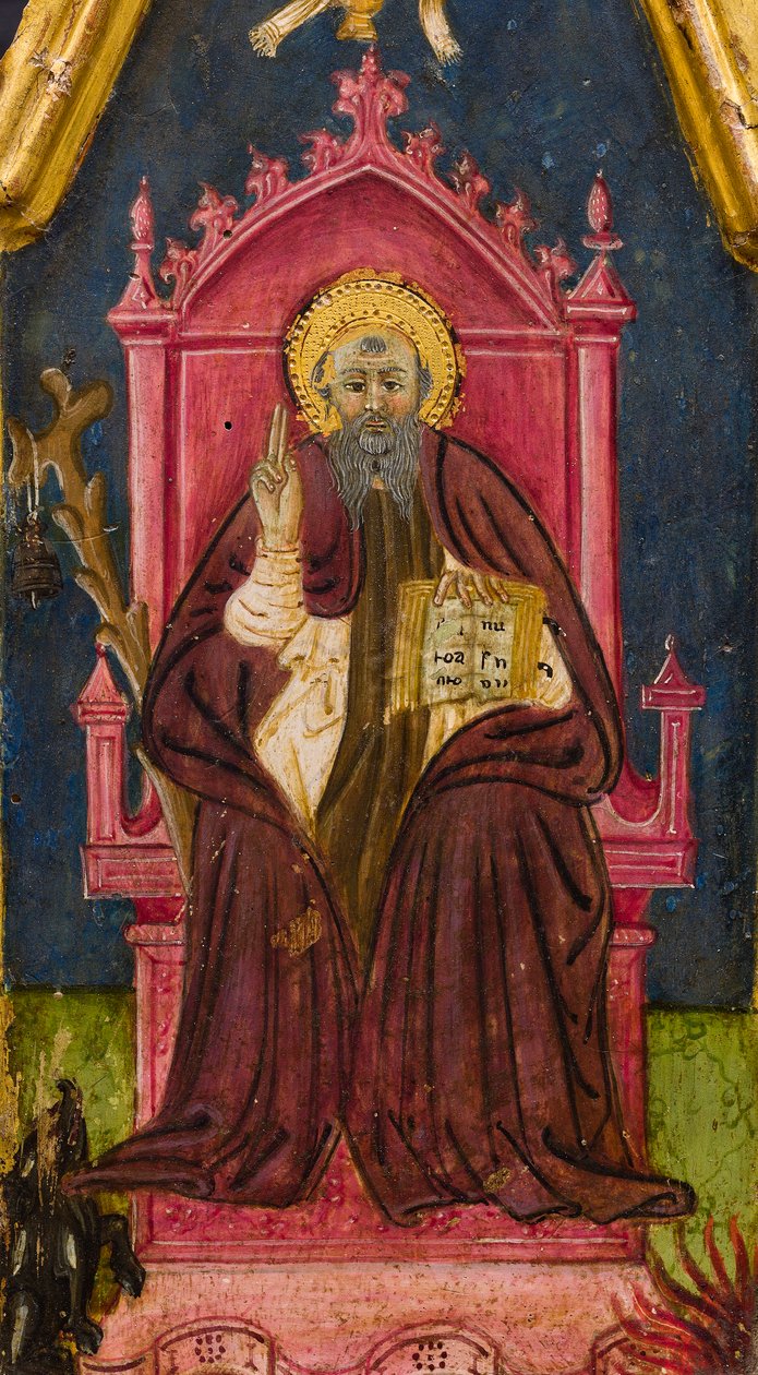 Triptyykki: Pyhä Antonius Abbot Enthroned, Pyhä Paavali erakko ja Pyhä Onofrius, yksityiskohta, 1400-luvun puoliväli (tempera paneelille). tekijältä Italian School