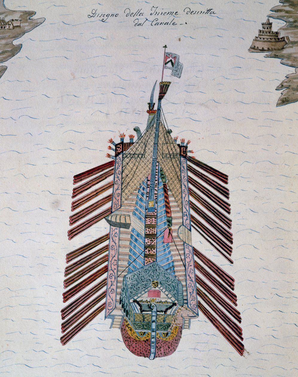 Trireme (laiva kolmella airopenkillä), tutkielmasta merimiliisistä, Cristoforo Canalin varrella (1510-1562), Italia tekijältä Italian School