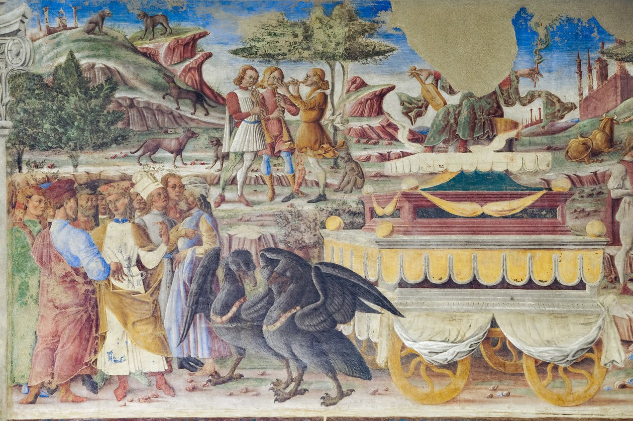 Merkuriuksen voitto, Kuukausien sali, Pohjoinen muuri: "kesäkuu", n. 1468-70 (fresko) tekijältä Italian School