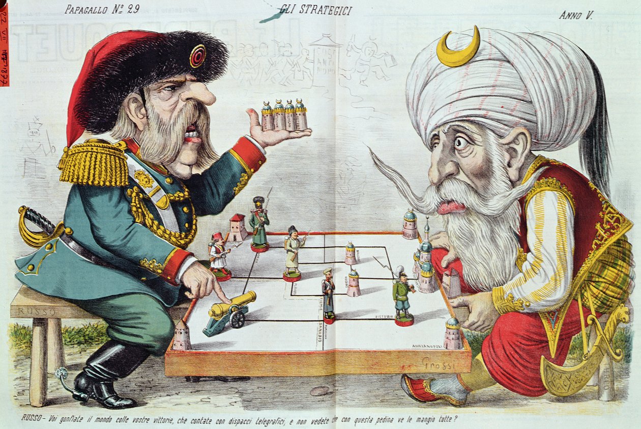 Turkki ja Venäjä pelaavat strategiapeliä elokuvasta Le Perroquet, 1877 tekijältä Italian School