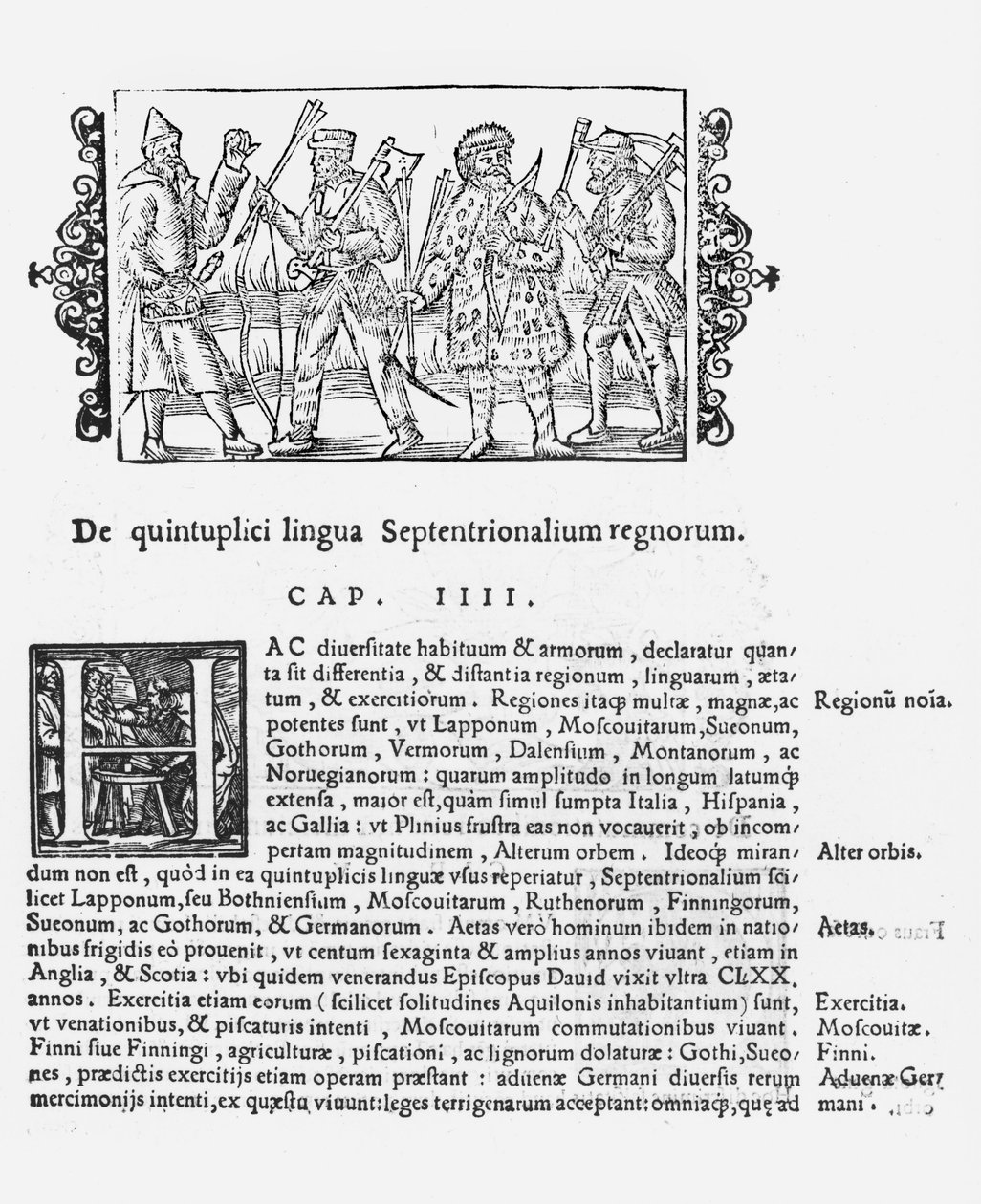 Useita kieliä, kuvitus Olaus Magnuksen (1490-1558) teoksesta Northern Nations, julkaistu Roomassa, 1555 tekijältä Italian School