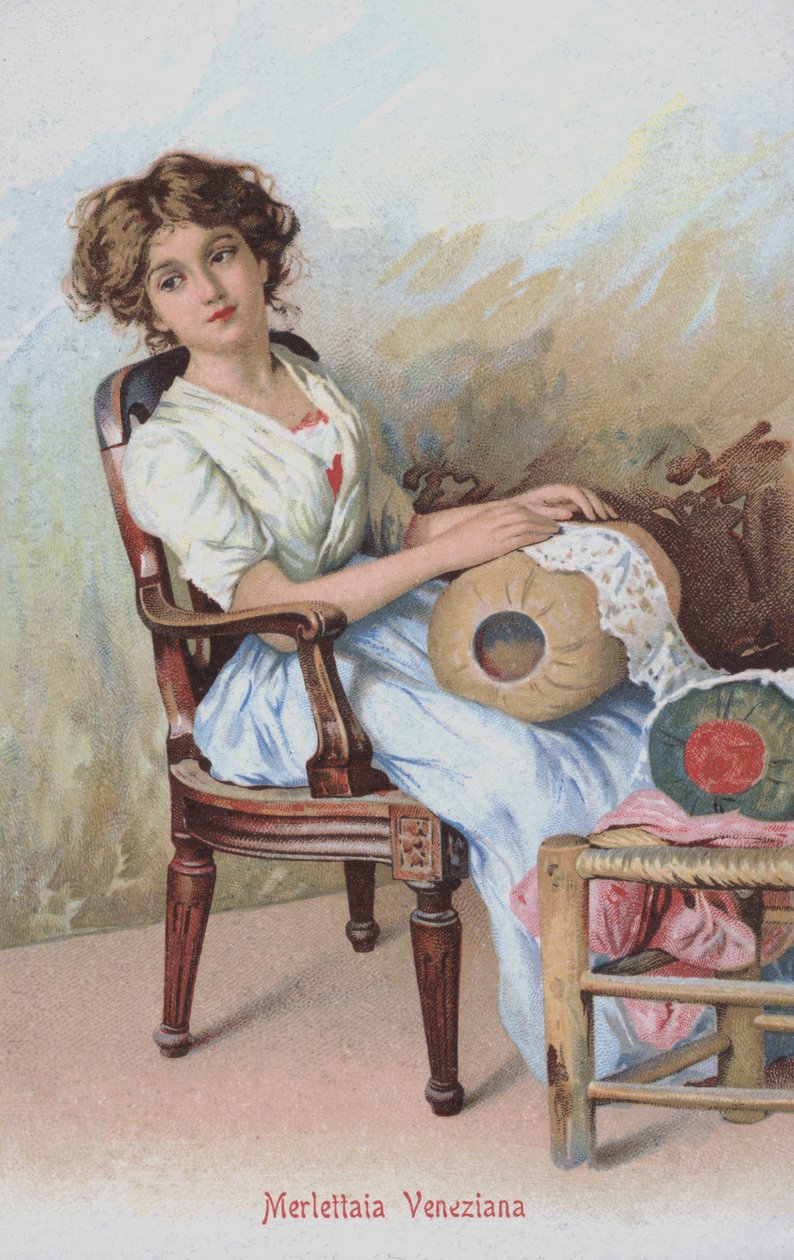 Venetsialainen pitsiseppä, Italia (chromolitho) tekijältä Italian School