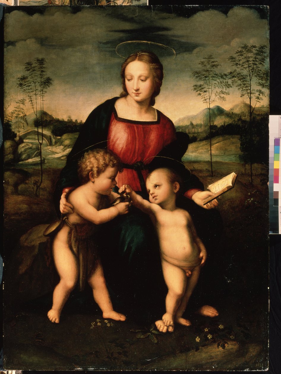Neitsyt ja lapsi Johannes Kastajan kanssa poikana. Anonyymi maalaus, italialainen koulukunta 1500-luvun toiselta puoliskolta (noin 1550-1600). Manerismi. Mihail Kroshitskyn taidemuseo, Sevastopol (Sevastopol tekijältä Italian School