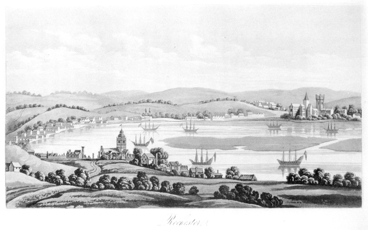 Näkymä Rochesteriin vuonna 1669, teoksesta Travels of Cosimo III (1642-1723) Toscanan suurherttua, Englannin halki Kaarle II:n hallituskaudella, Englanninkielinen käännös, julkaistu 1821 tekijältä Italian School