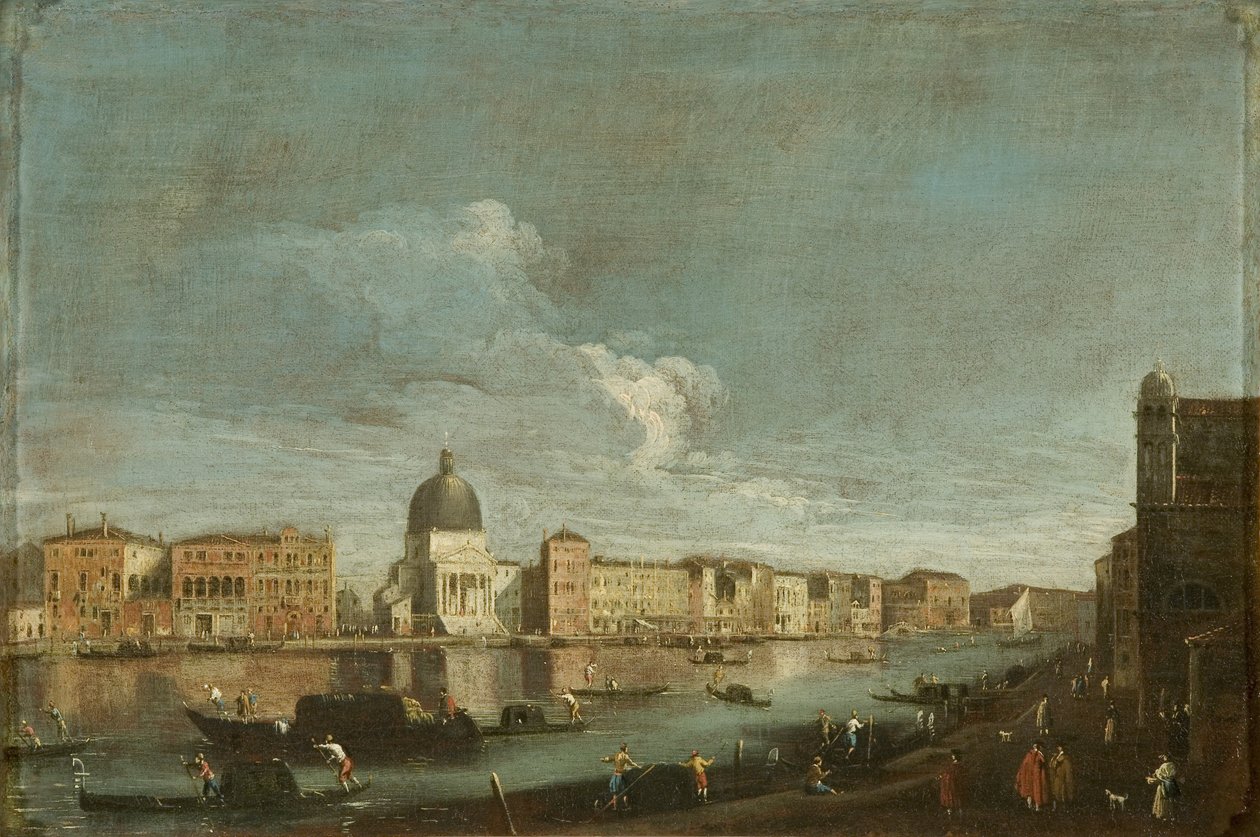Näkymä San Simeone Piccolosta Grand Canalilla, Venetsia, n. 1760 (öljy kankaalle) tekijältä Italian School