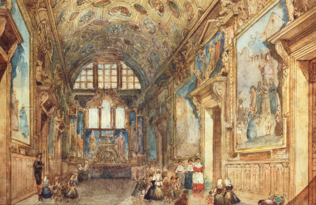 Näkymä Venetsian Doges-palatsin sisätiloihin, n. 1840 (wc vellum) tekijältä Italian School
