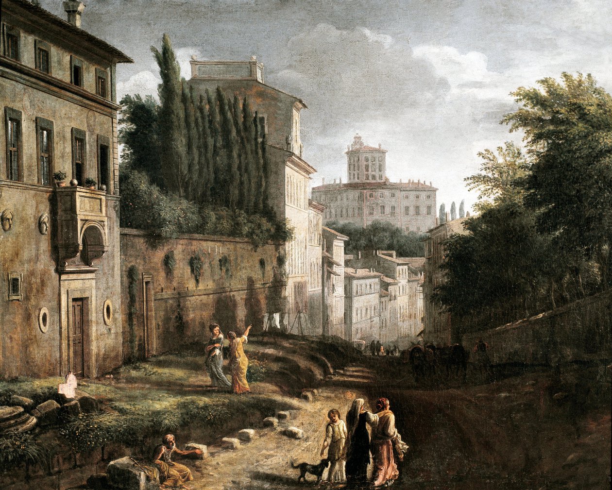 Näkymä San Bonaventura -kadulle Palatine-kukkulalla Roomassa (maalaus tekijältä Italian School