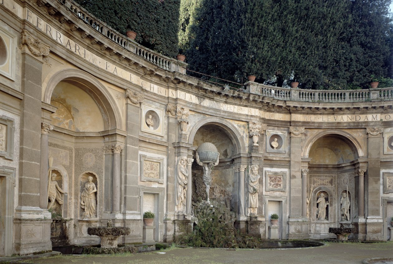 Näkymä Teatro dellAqualle (vesiteatteri), jonka on suunnitellut Giacomo della Porta (1532-1602) valmistui Giovanni Fontana (1540-1614) ja Carlo Maderno (1556-1629) 1601 tekijältä Italian School