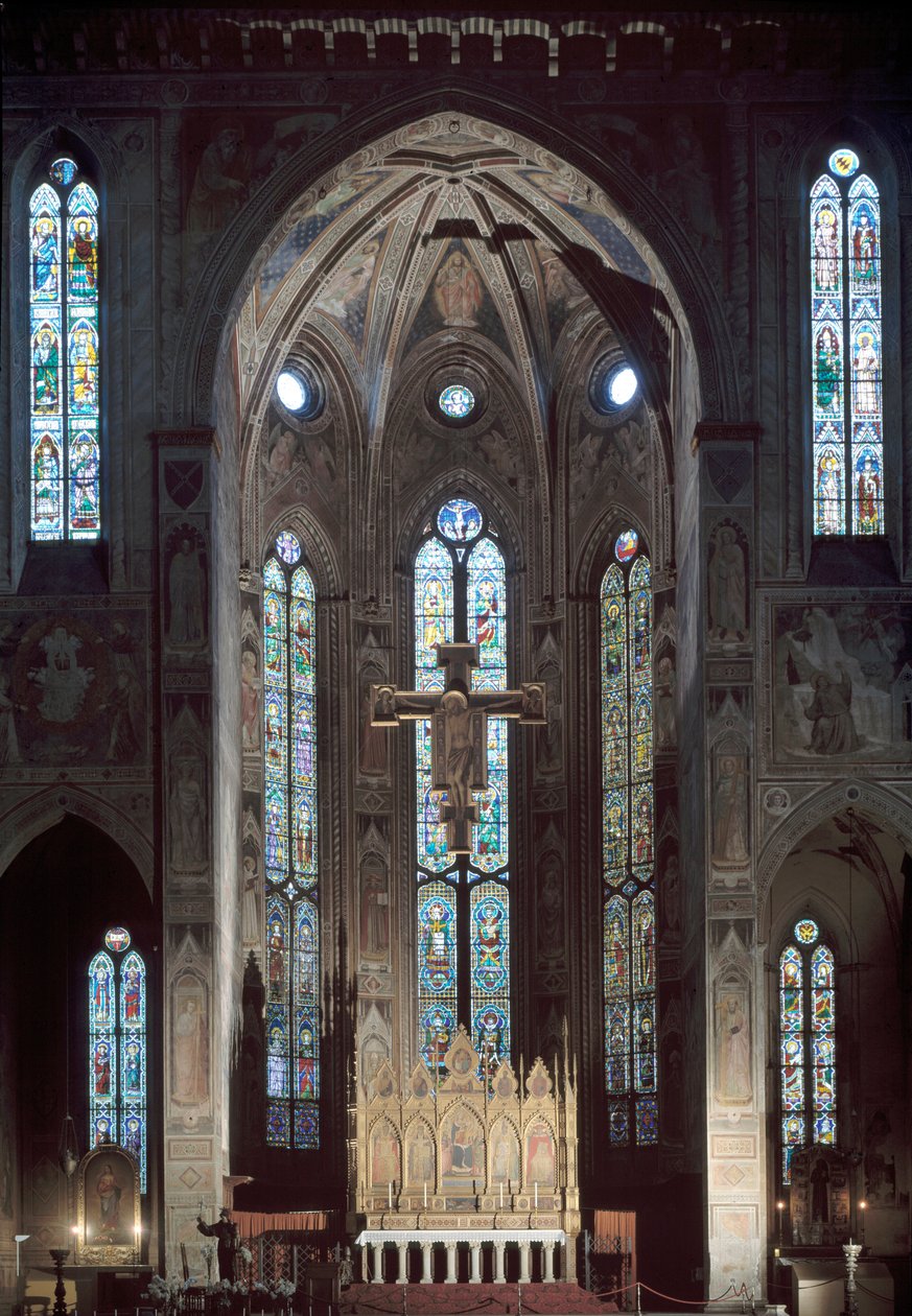 Näkymä Santa Crocen kirkon cappella maggiorelle, freskolla, 1300-luvun alku tekijältä Italian School