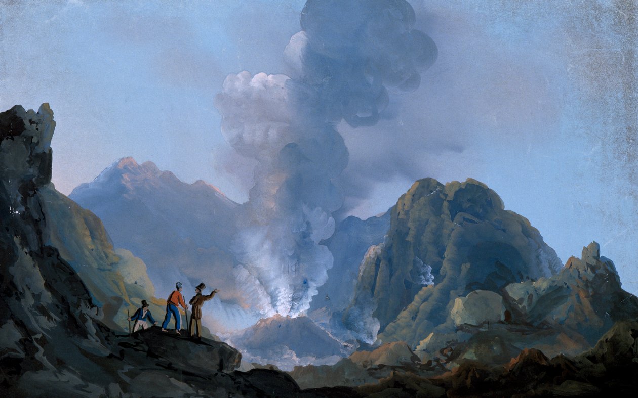 Näkymä Vesuviuksen kraatterista vuonna 1829 (guassi) tekijältä Italian School