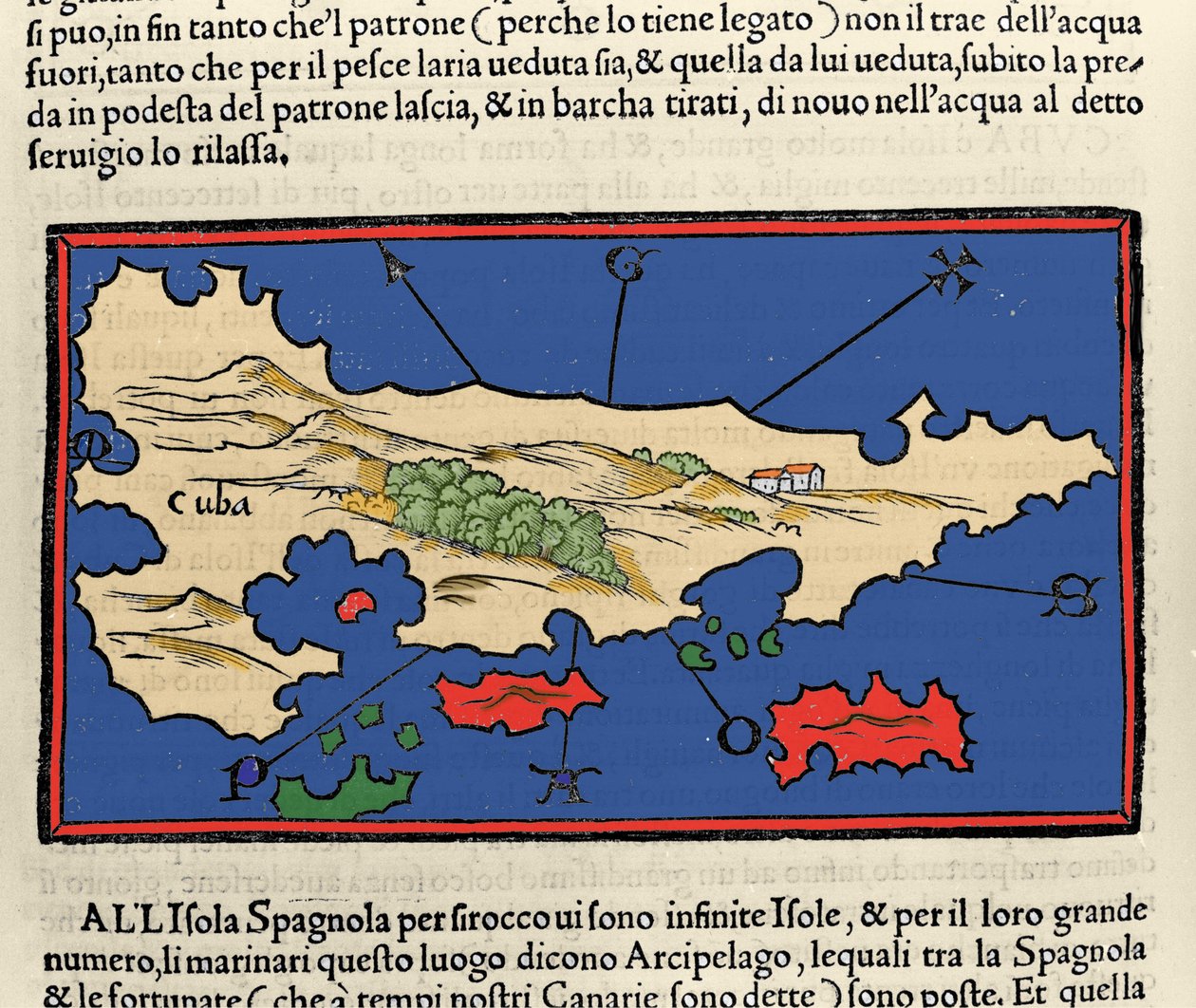 Näkymä Kuuban saarelle. Isolario (saarten kartta), kirjoittanut Benedetto Bordone. Venetsia 1547 tekijältä Italian School