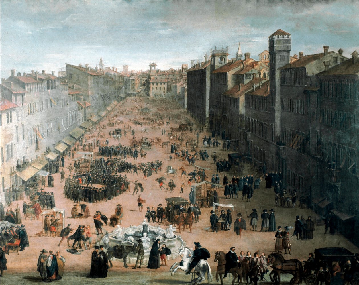 Näkymä Navona-aukiolle Roomassa (maalaus tekijältä Italian School