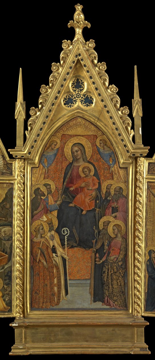 Neitsyt ja lapsi valtaistui kahdeksan pyhän kanssa (keskipaneeli), n. 1330-70 (tempera paneelissa) tekijältä Italian School