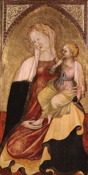 Neitsyt ja lapsi, Firenzen koulu (tempera kultaisella paneelilla) tekijältä Italian School