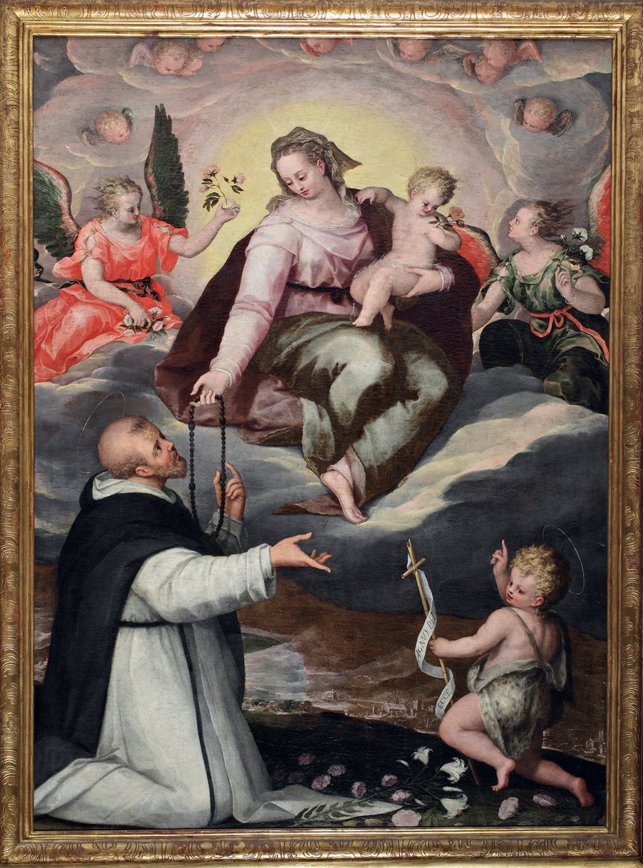 Neitsyt ojentaa rukouksen Pyhän Dominic Anonymousin maalaukselle noin 1650 Milano, Santa Maria delle Grazien basilika tekijältä Italian School