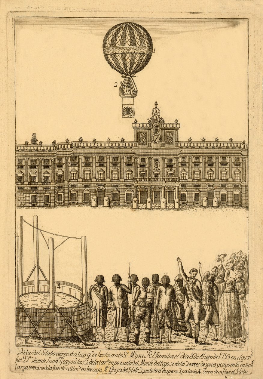 Vista del globus aerostàtic que. es fet davant , pub. 1793. tekijältä Italian School
