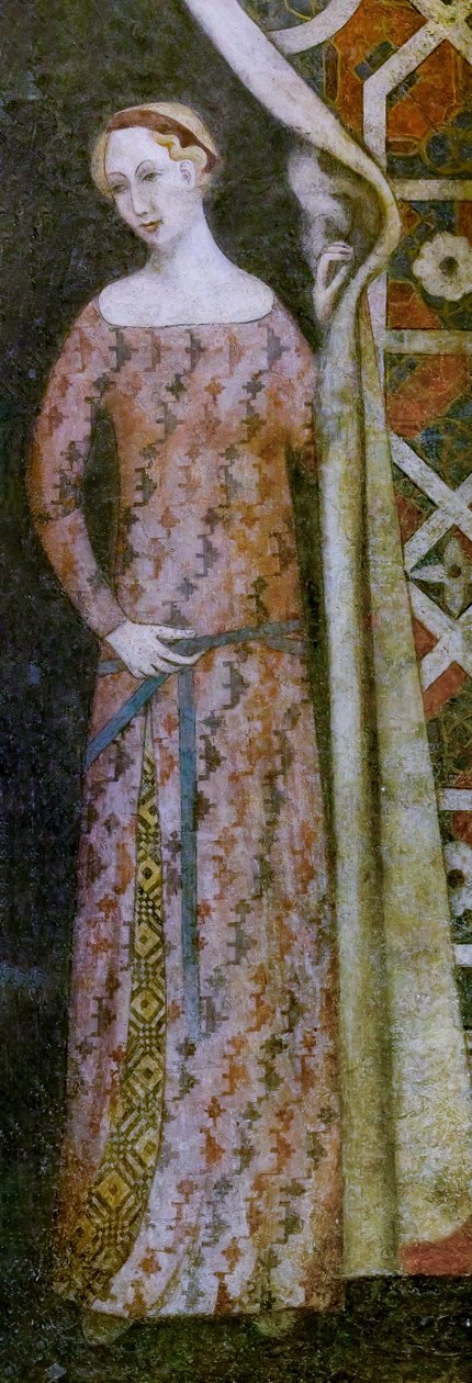 Nainen piirtämässä geometrisen kuvion verhoa, 1400-luvun alku (fresko) tekijältä Italian School