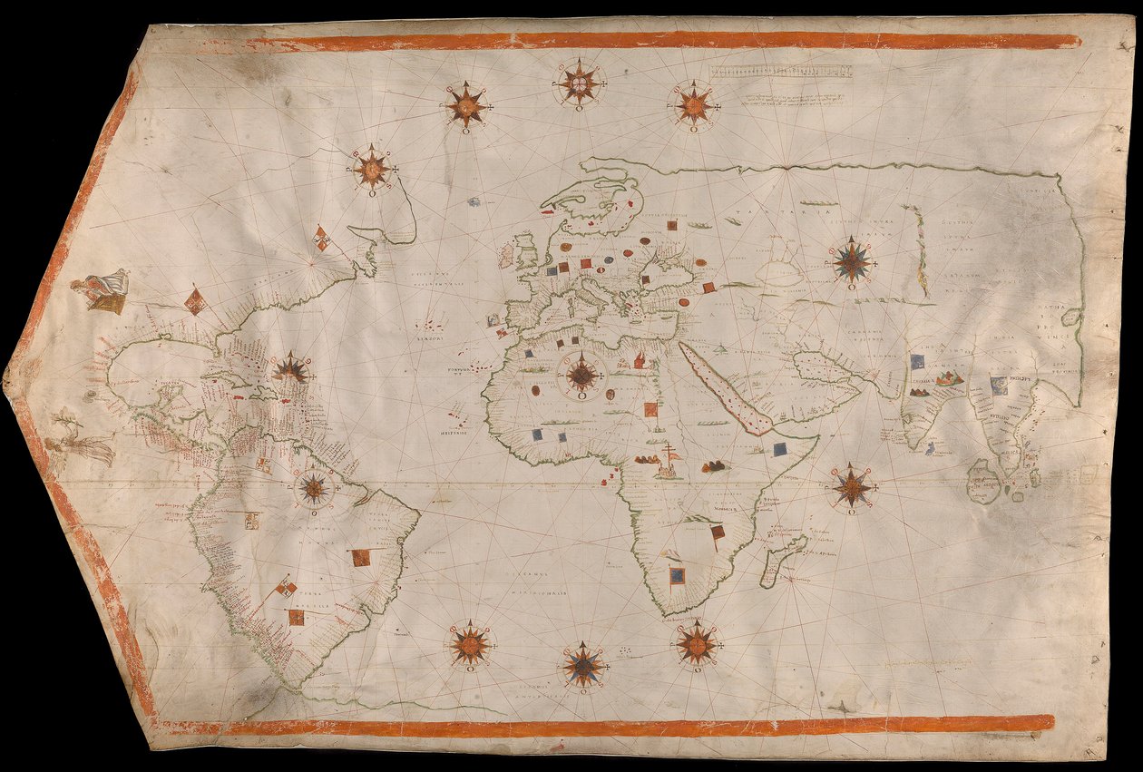 Maailmankartta pergamentilla, noin 1540 (pergamentti) tekijältä Italian School