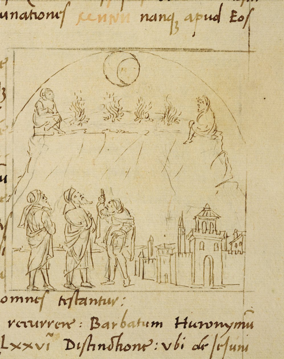 Ms.LAT.446 fol.2v Viisaat tutkivat tähtien liikettä määrittääkseen pääsiäisen tarkan päivämäärän, pyhiinvaeltajan priscian Ortopaschasta. tekijältä Italian School Italian School