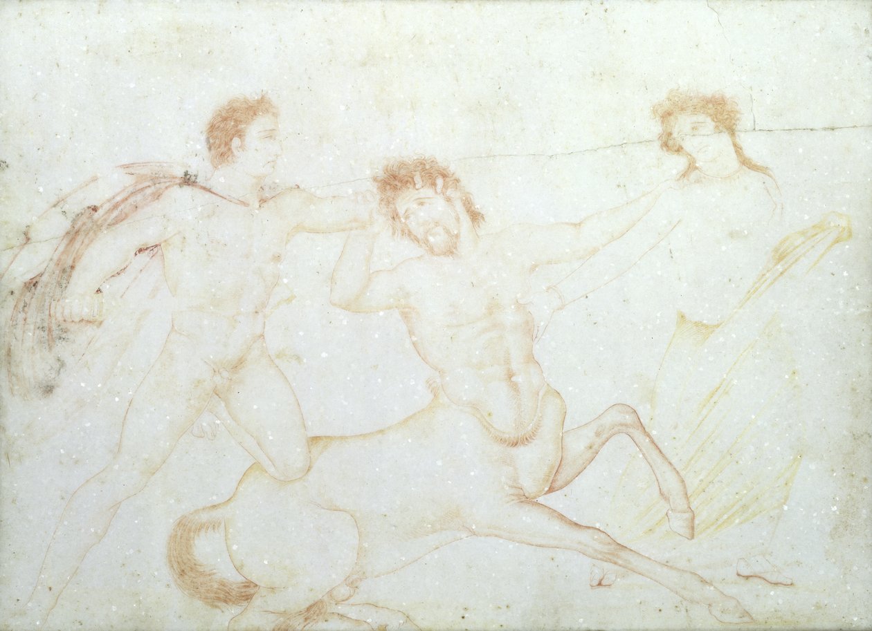 Kentaurin kuolema, mahdollisesti Eurytus ja Pirithous, Herculaneum (enkaustinen maali marmorille) tekijältä Italian School Italian School