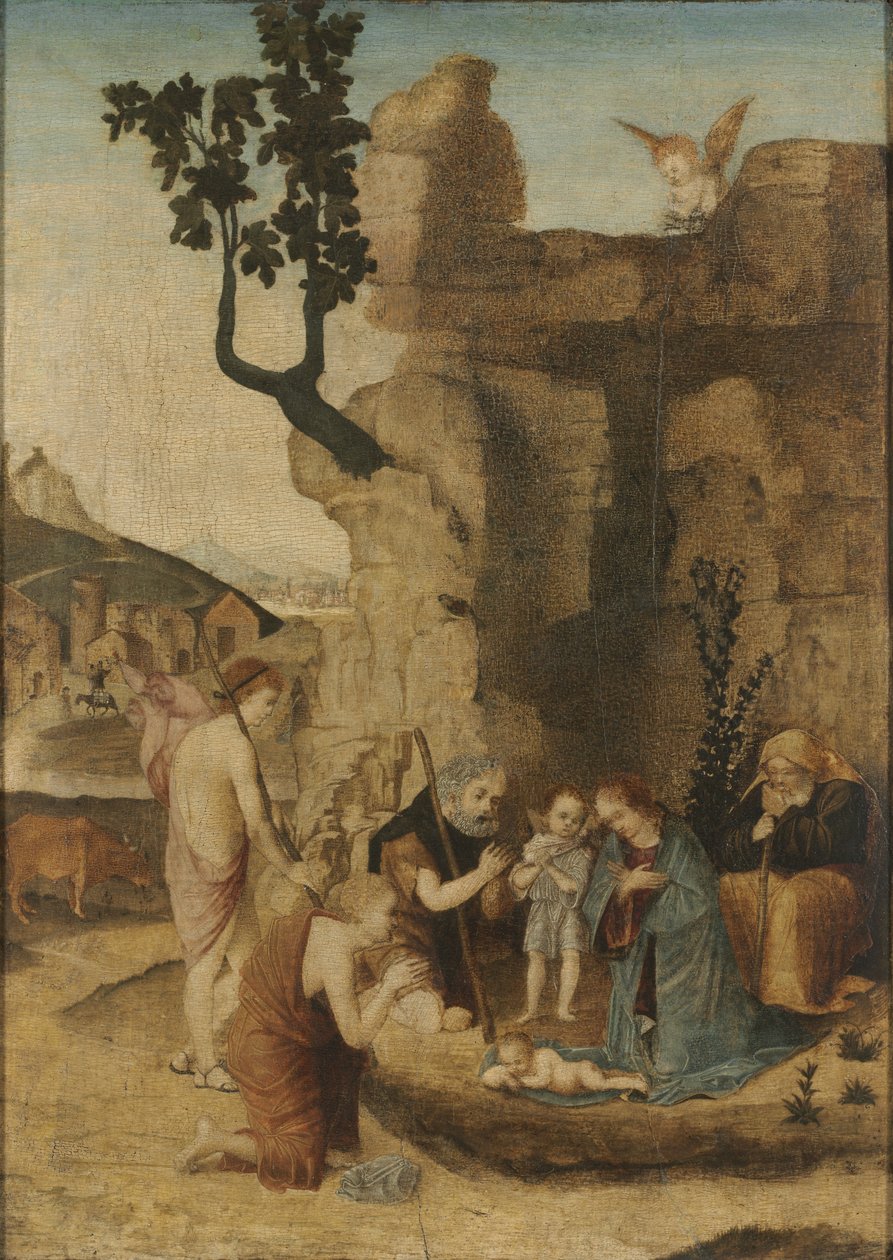 Paimenten palvonta, n. 1500 (öljy puulle) tekijältä Italian School