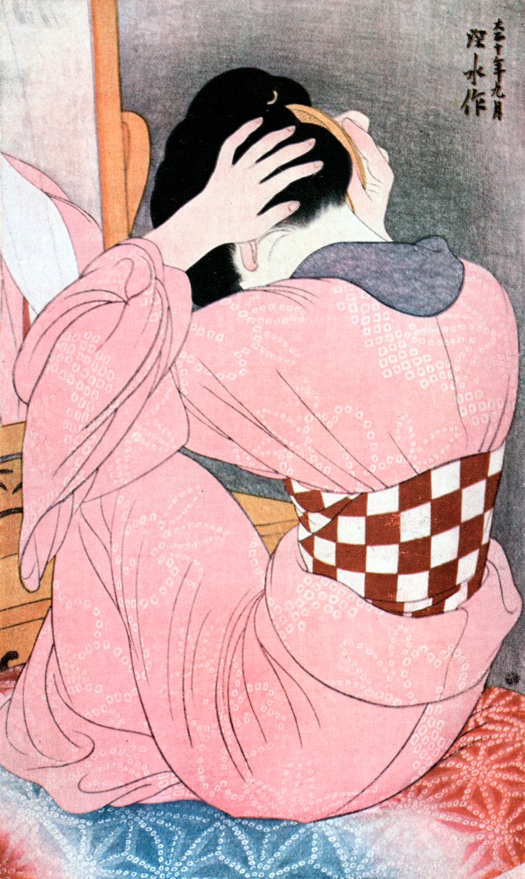 "A Girl Dressing her Hair" tai "Nainen, jolla on alustaka", vuodelta 1921. tekijältä Ito Shinsui