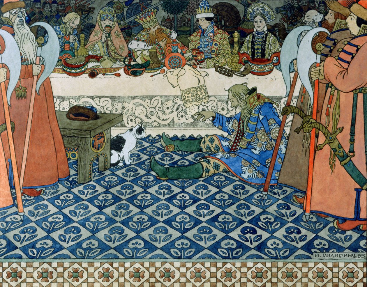 Kuvitus Aleksanteri Pushkinin "Satu tsaari Saltanista", 1905 tekijältä Ivan Yakovlevich Bilibin