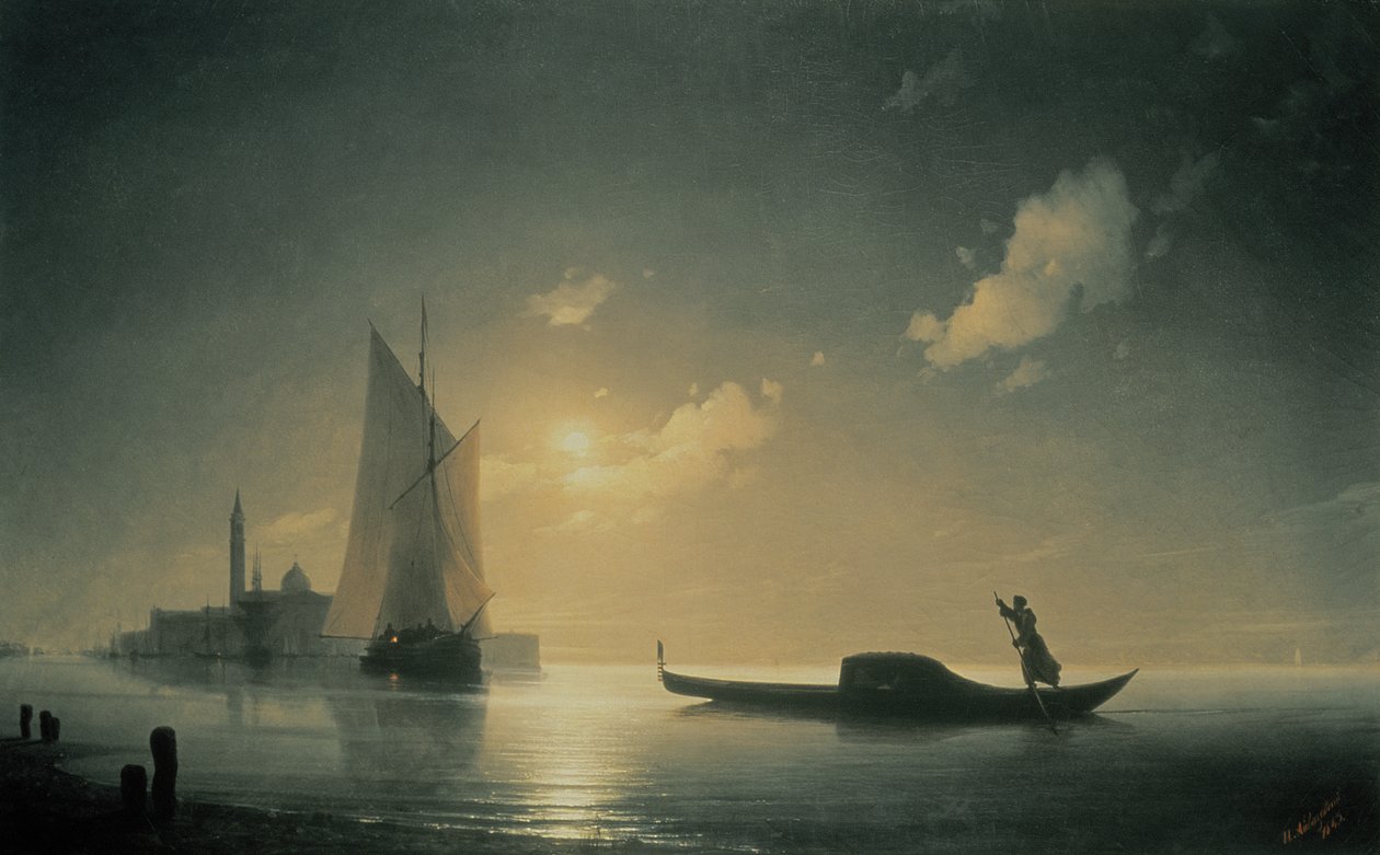 Gondolier at Sea by Night, 1843 tekijältä Ivan Konstantinovich Aivazovsky