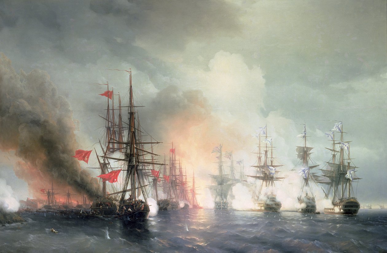 Venäjän ja Turkin välinen Sinopin meritaistelu 18. marraskuuta 1853, 1853. tekijältä Ivan Konstantinovich Aivazovsky