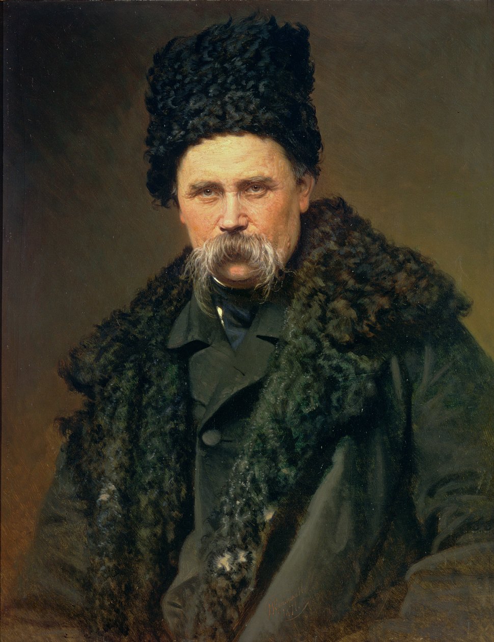 Muotokuva ukrainalaisesta kirjailijasta Taras Grigorovich Shevchenko (1814-61), 1871 tekijältä Ivan Nikolaevich Kramskoy