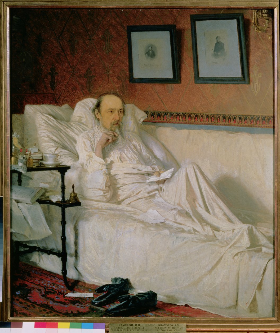 Runoilija Nikolai Aleksejevitš Nekrasov (1877-78) "Viimeisten laulujen" aikaan, 1877 tekijältä Ivan Nikolaevich Kramskoy