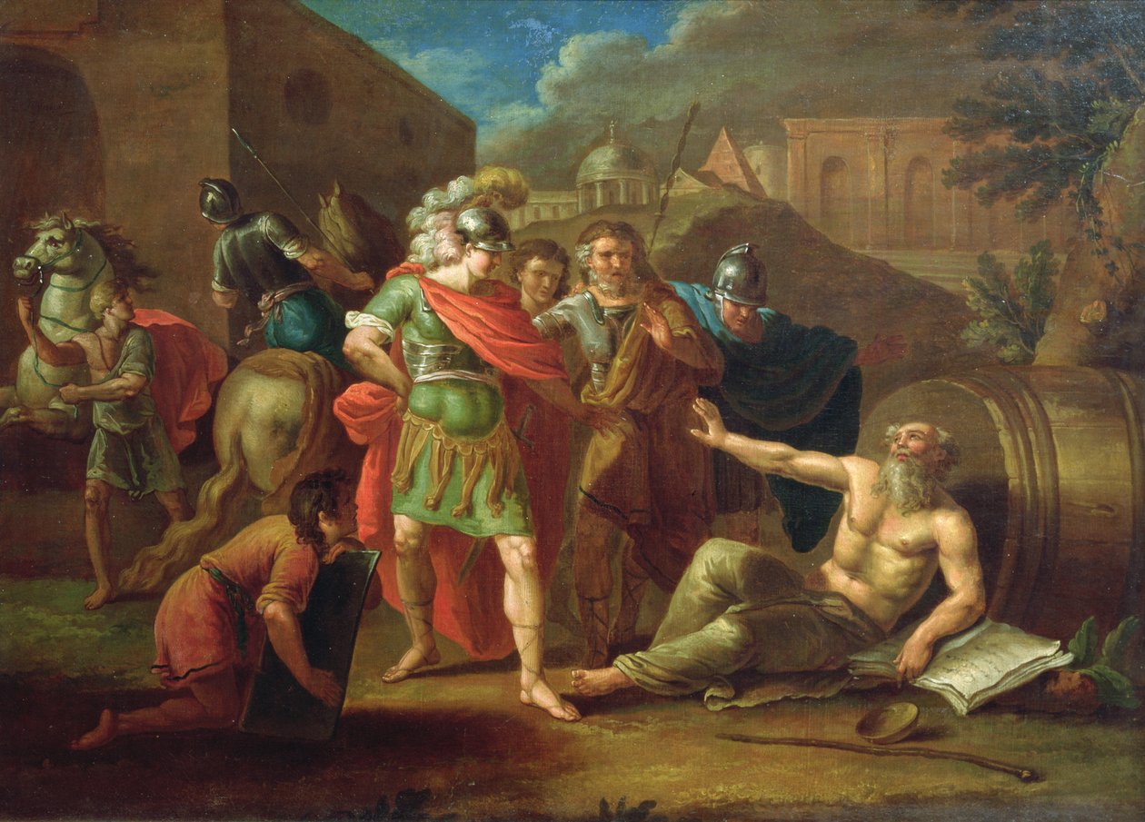 Aleksanteri Suuri vierailee Diogeneksen luona Korintissa vuonna 1787 tekijältä Ivan Philippovich Tupylev