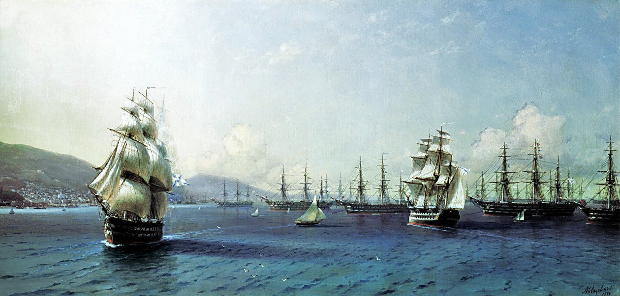 Mustanmeren laivasto Theodosianlahdella juuri ennen Krimin sotaa tekijältä Ivan Aivazovsky
