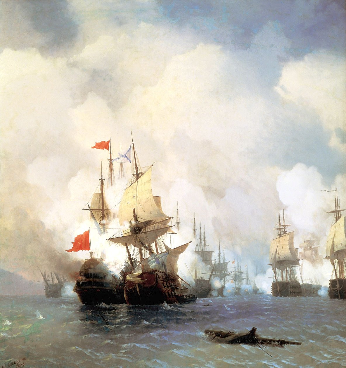 Venäjä: "Taistelu Khioksen salmessa 24. kesäkuuta 1770 " Khioksen taistelu 24. kesäkuuta 1770 tekijältä Ivan Aivazovsky