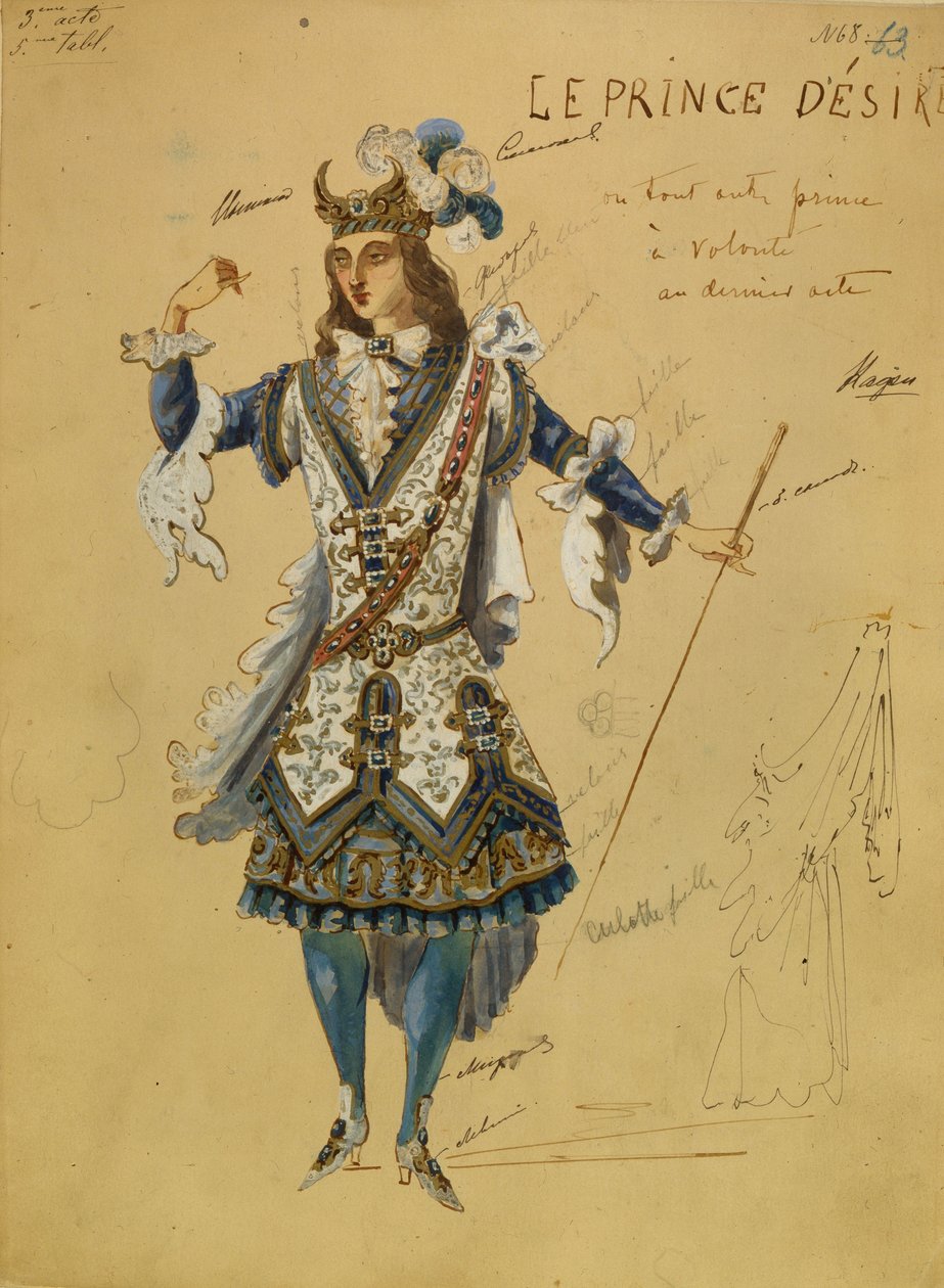 Pukusuunnittelu P. Tšaikovskin balettiin Prinsessa, 1890 tekijältä Ivan Alexandrovich Vsevolozhsky