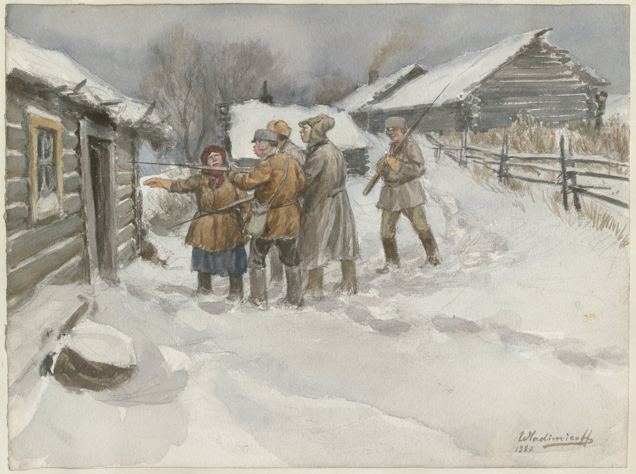 Ennen etsintöä ja takavarikointia vesivärisarjasta Venäjän vallankumous, 1920 tekijältä Ivan Alexeyevich Vladimirov