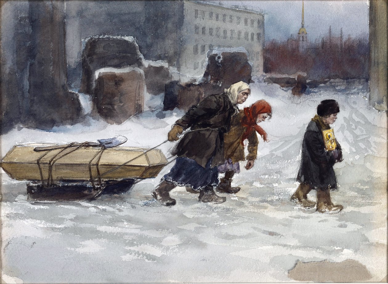 Vladimirov Ivan Aleksejevitš (1869-1947) hautaa työmiehen, joka ei ollut kommunisti. Akvarelli, guassi paperille tekijältä Ivan Alexeyevich Vladimirov