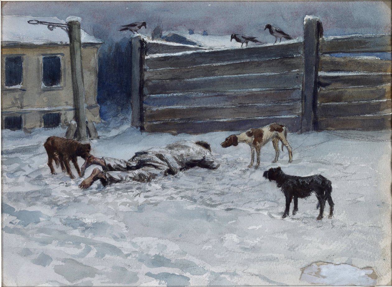 Vladimirov, Ivan Aleksejevitš (1869-1947) kuoli nälkään (Luonnosta piirretty). Akvarelli, guassi paperille tekijältä Ivan Alexeyevich Vladimirov