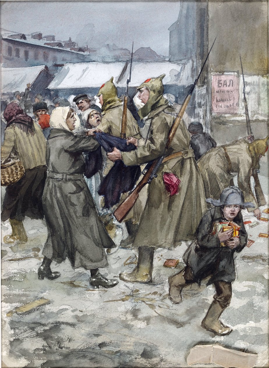 Vladimirov, Ivan Aleksejevitš (1869-1947) vapaakauppa Petrogradissa. Akvarelli, guassi paperille tekijältä Ivan Alexeyevich Vladimirov