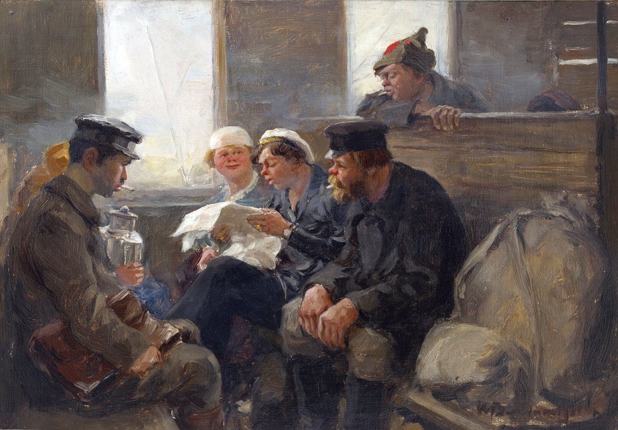 Bolshevikkien ryhmä junassa: Vladimirov, Ivan Aleksejevitš (1869-1947). Öljy puulle tekijältä Ivan Alexeyevich Vladimirov