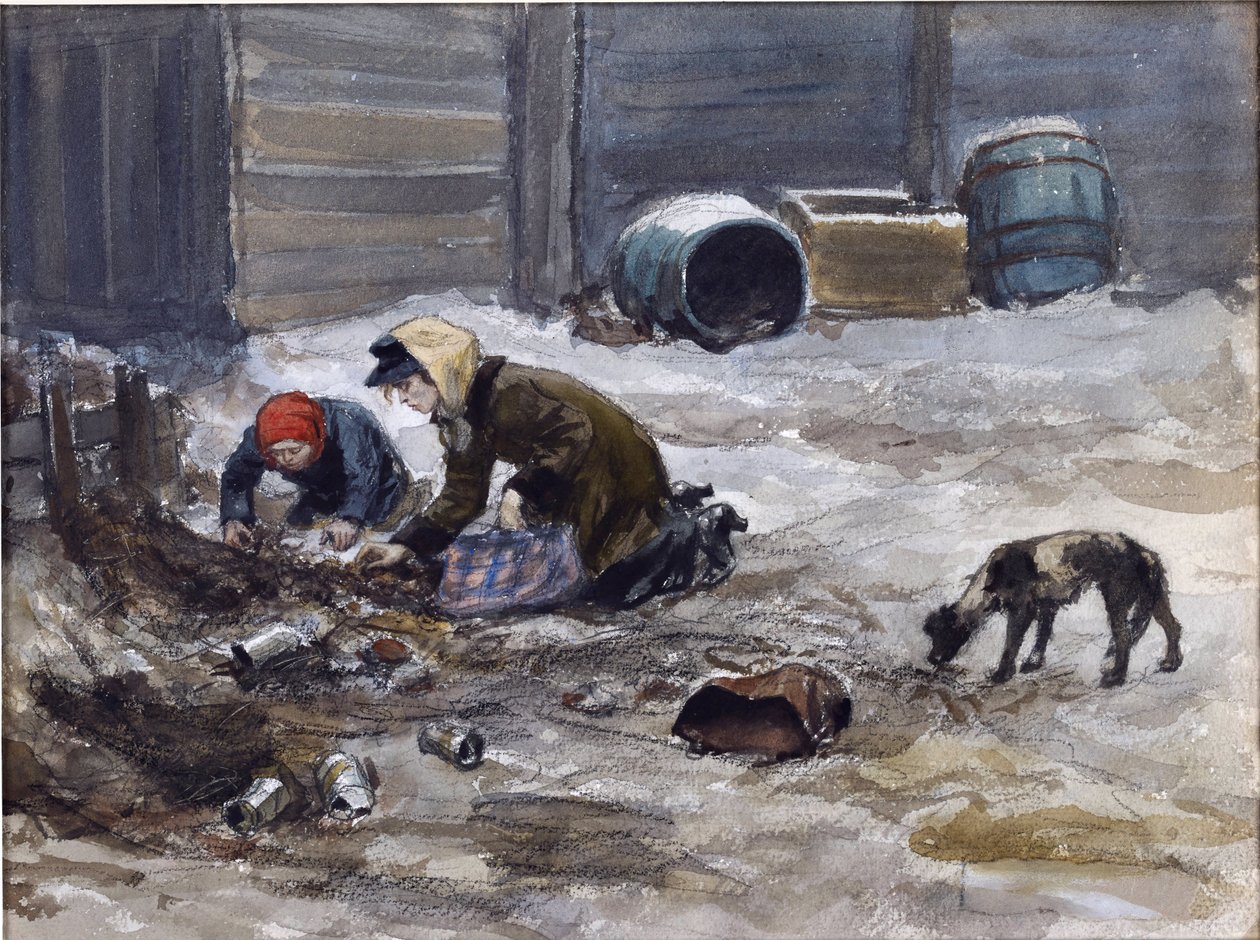 Nälkävuodet Petrogradissa (Luonnosta piirretty), Vladimirov, Ivan Aleksejevitš (1869-1947). Akvarelli, guassi paperille tekijältä Ivan Alexeyevich Vladimirov