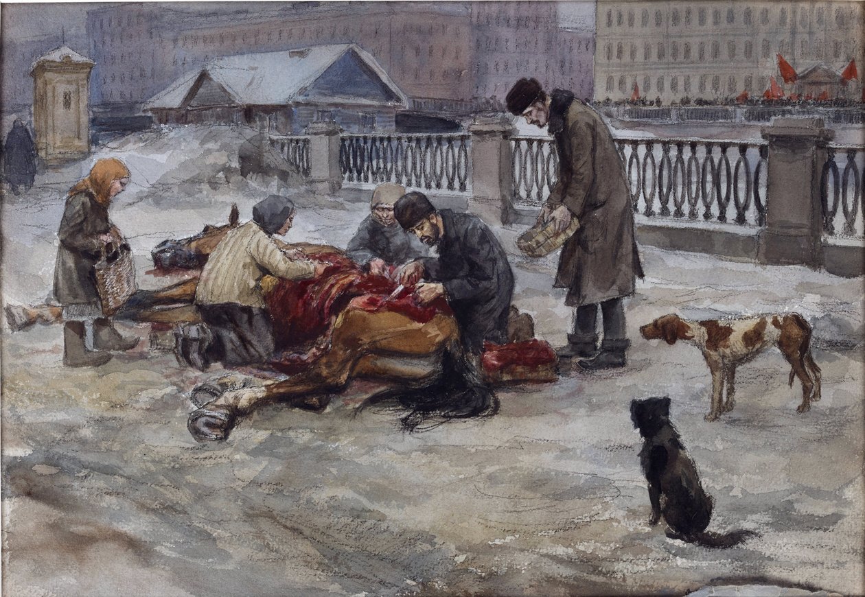 Nälkävuodet Petrogradissa, Vladimirov, Ivan Aleksejevitš (1869-1947). Akvarelli, guassi paperille tekijältä Ivan Alexeyevich Vladimirov